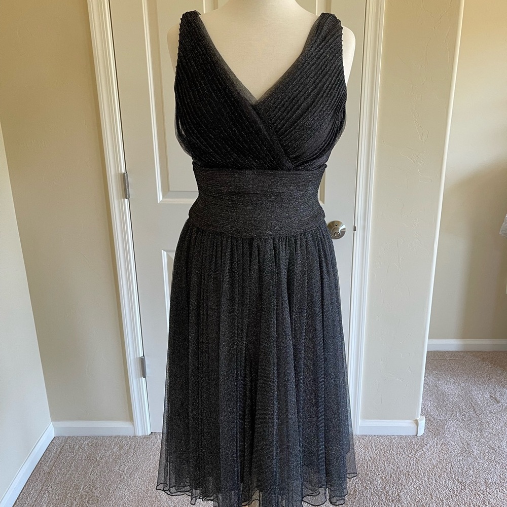 Coldwater Creek Black Ruched V-Neck Midi Dress